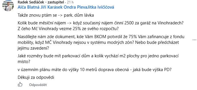 Zastupitel R. Sedláček představil záměr na výstavbu parkovacího domu na Pálavském náměstí.